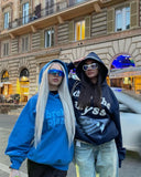 Bomve Y2k Letter Print Blue Hoodies Women Clothes Couples 3D Tops Sweatshirt Goth Streetwear Tracksuit Men Clothing Oversized Hoodie