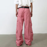 OTUSI Pink Cargo Jeans Pants Men Oversize Wide Leg Denim Trousers Male Loose Casual Japanese Streetwear Hip Hop Pocket