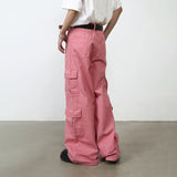 OTUSI Pink Cargo Jeans Pants Men Oversize Wide Leg Denim Trousers Male Loose Casual Japanese Streetwear Hip Hop Pocket