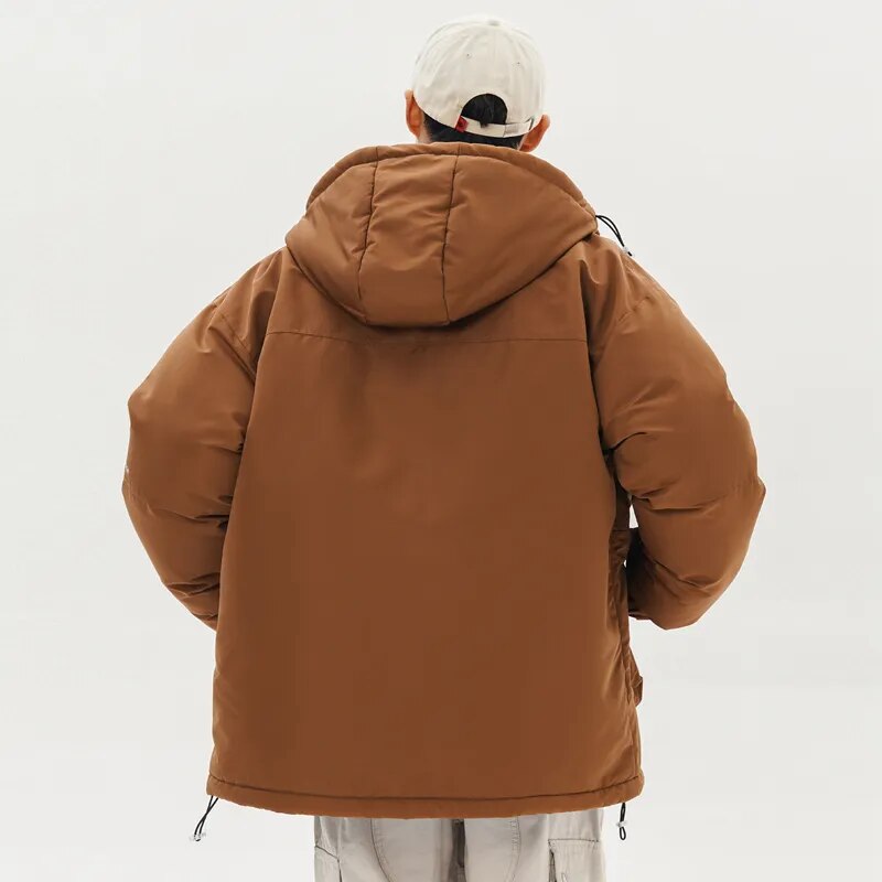 Bomve Street Style Men's Winter Oversize Tooling Outdoor Hooded Jacket Parkas Cotton-Padded Jacket Unisex Thick Warm Fashion Brand