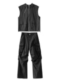 OTUSI Cargo Pants Sets Vest Hooded Summer 2 Piece Outfit Japanese Sleeveless Suit Male Korean Streetwear Hip Hop Plus Size 5XL