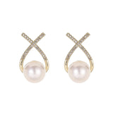 Otusi-Gold Color Metal Fashion Korean Pearl Earrings For Women Sparkling Zircon Pendant Cuff Clip Earrings Wedding Party Jewelry Gifts