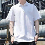 OTUSI Men Outfit Summer Loose Casual Polo-neck Short Sleeve T-shirt Male Solid Color Oversized E Fashion All-match Pullover Top Men Bottomed Tee