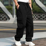 OTUSI Men Cargo Pants Multi Pockets Drawstring Elastic Waist Loose Streetwear Full Length Male Long Trousers Straight Outdoor Wear