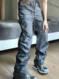 OTUSI Cargo Pants for Men Grey Folds Hip Hop Trousers Man Autumn Cheap Street Baggy with Korean Style Harajuku Regular Fit Designer