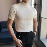 OTUSI Men Outfit 2024 Summer New Knitted Short Sleeve Men's T-shirts Slim Fit Pullover Round Neck Solid Color Tee Hemme Harajuku Male Clothes