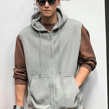 OTUSI Men Outfit Spring Autumn Loose Casual Oversized Short Sleeve Hoodies Men Fashion All-match Zipper Hooded Jacket Male Vintage Cardigan Top