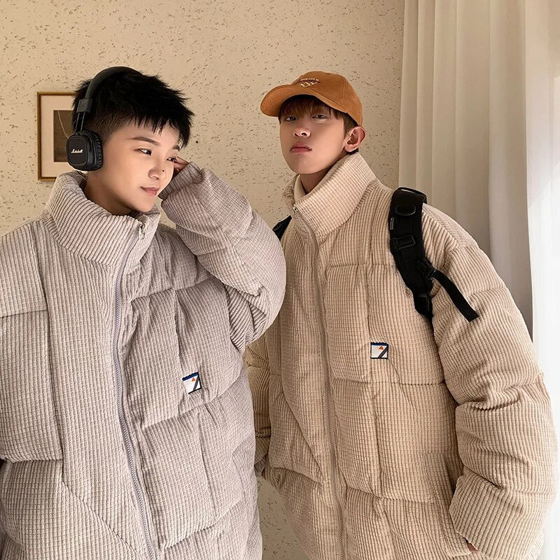 Bomve Solid Color Oversize Winter Coat Casual Thicken Men's Winter Coat Streetwear Trend Bubble Jacket Comfortable Puffer Jacket Men