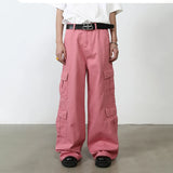 OTUSI Pink Cargo Jeans Pants Men Oversize Wide Leg Denim Trousers Male Loose Casual Japanese Streetwear Hip Hop Pocket