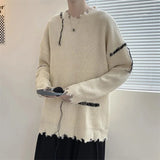 OTUSI Spring Autumn Ins High Street Ripped Sweater Men's Hole Loose Lazy Knitted Pullover Harajuku Version Trend Student Streetwear