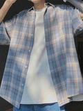 OTUSI Men Spring Outfits Men's Checkered Print Button Down Shirt