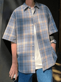 OTUSI Men Spring Outfits Men's Checkered Print Button Down Shirt
