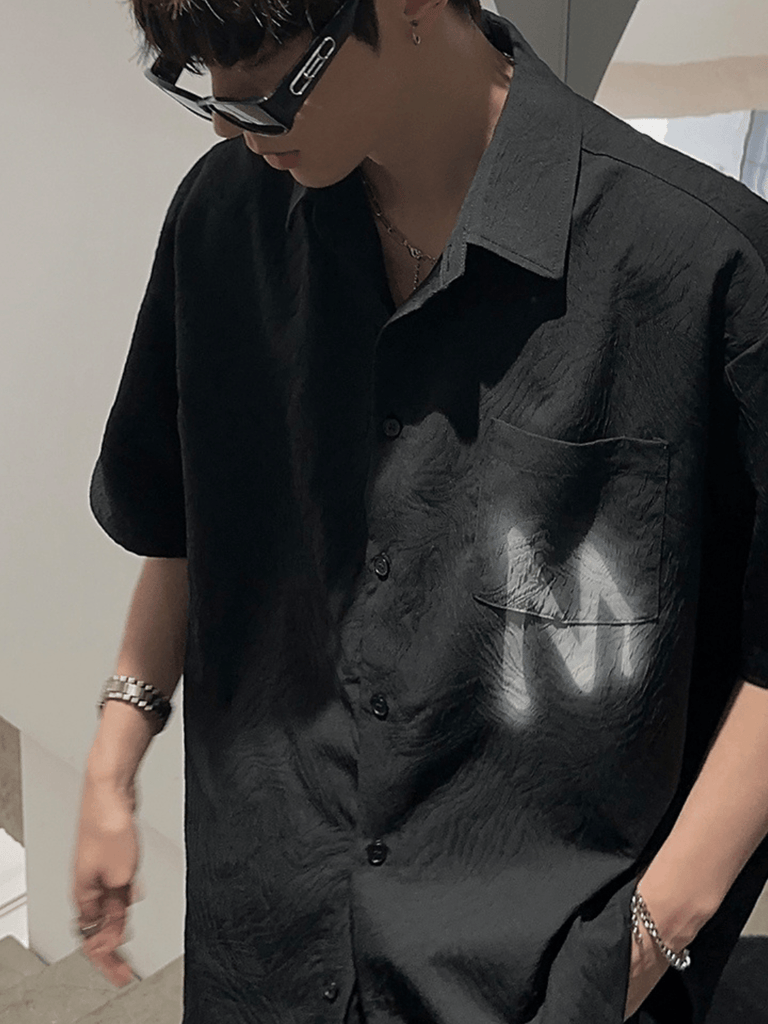 Otusi [JM HOMME] trendy black short-sleeved shirt NA748