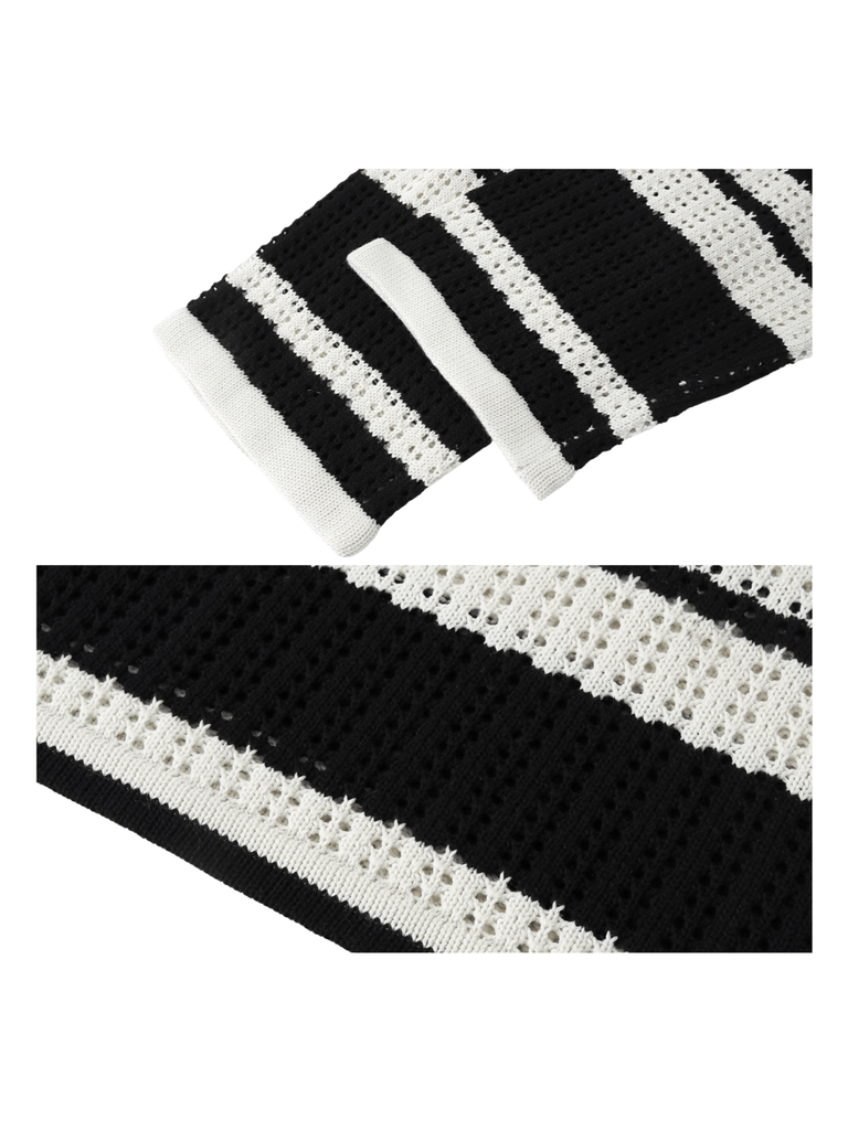 Otusi [CUIBUJU] American retro color-blocked hollow knitted na663