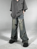 Otusi [ASHDARK] metal buckle washed straight jeans NA839