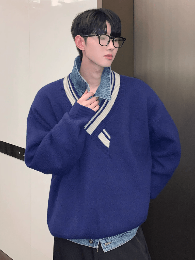 Otusi [CUIBUJU] irregular v-neck design knitted sweater na668