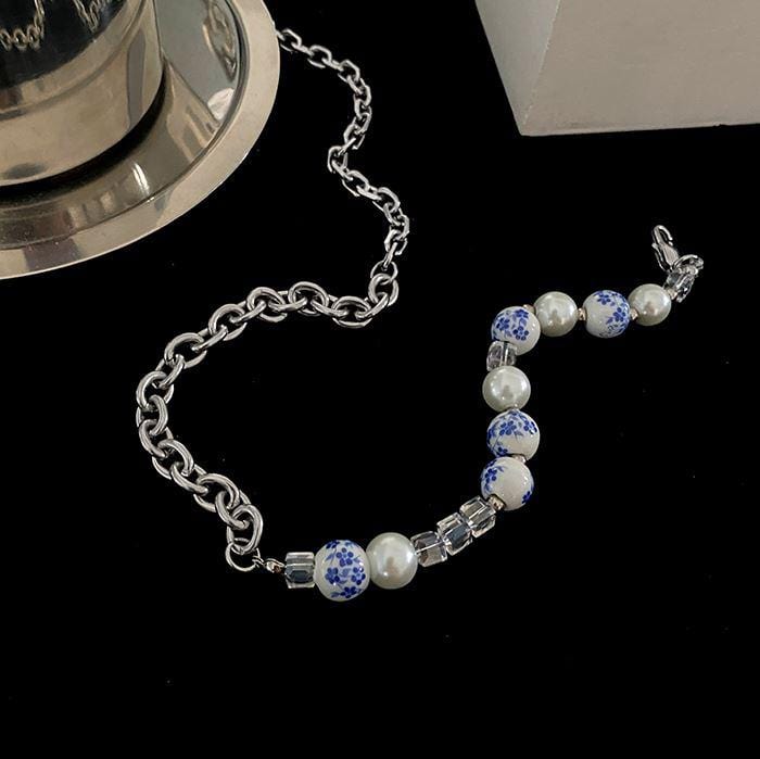 OTUSI 2024 New Jewelry BLUE PEARL CHAIN NECKLACE