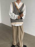 Otusi [GENESISBOY] Houndstooth V-neck knitted vest NA304
