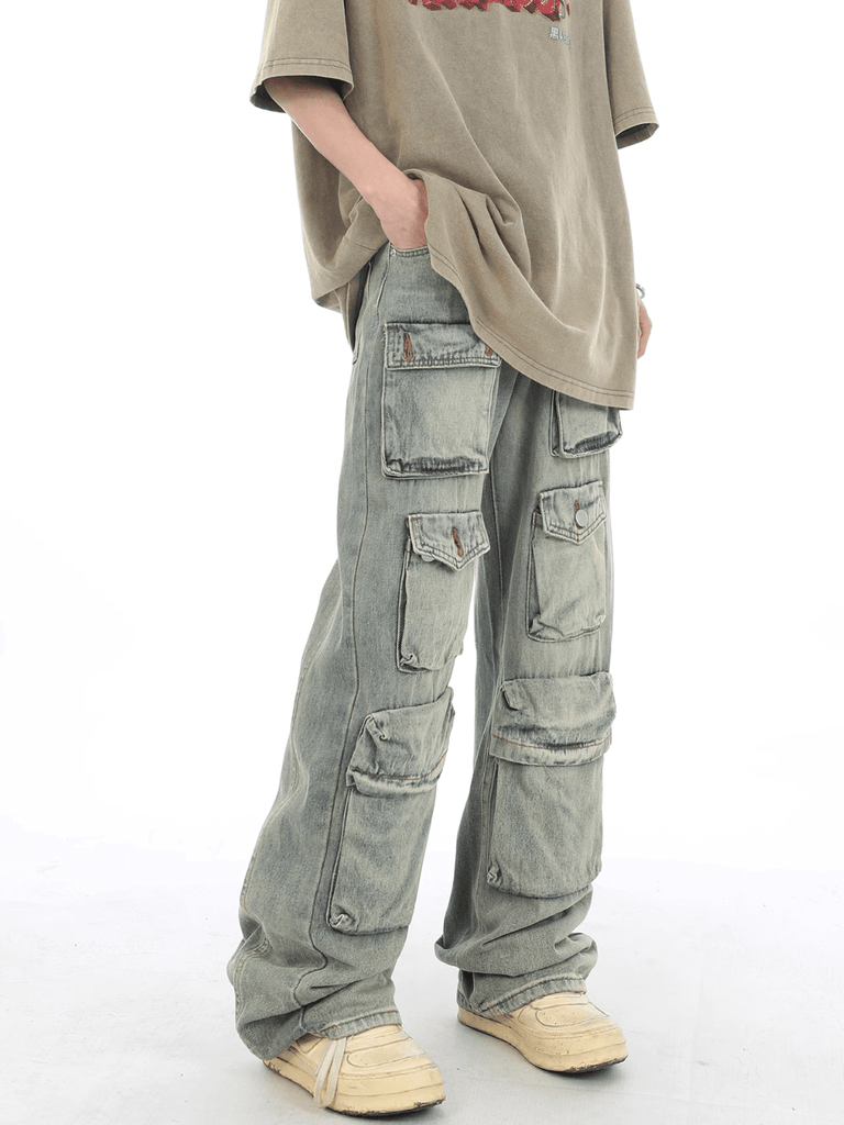 Otusi washed distressed multi-pocket jeans na654