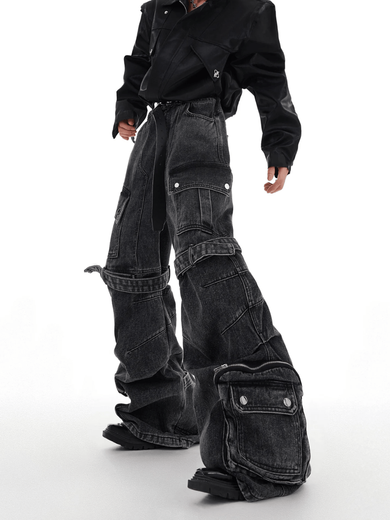 Otusi heavy wash deconstructed multi-pocket jeans na649