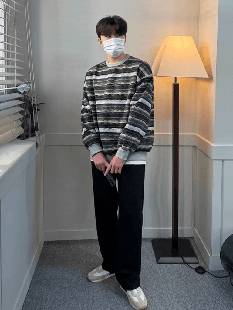 Otusi [LEMiE] Striped spring round neck sweater LE07