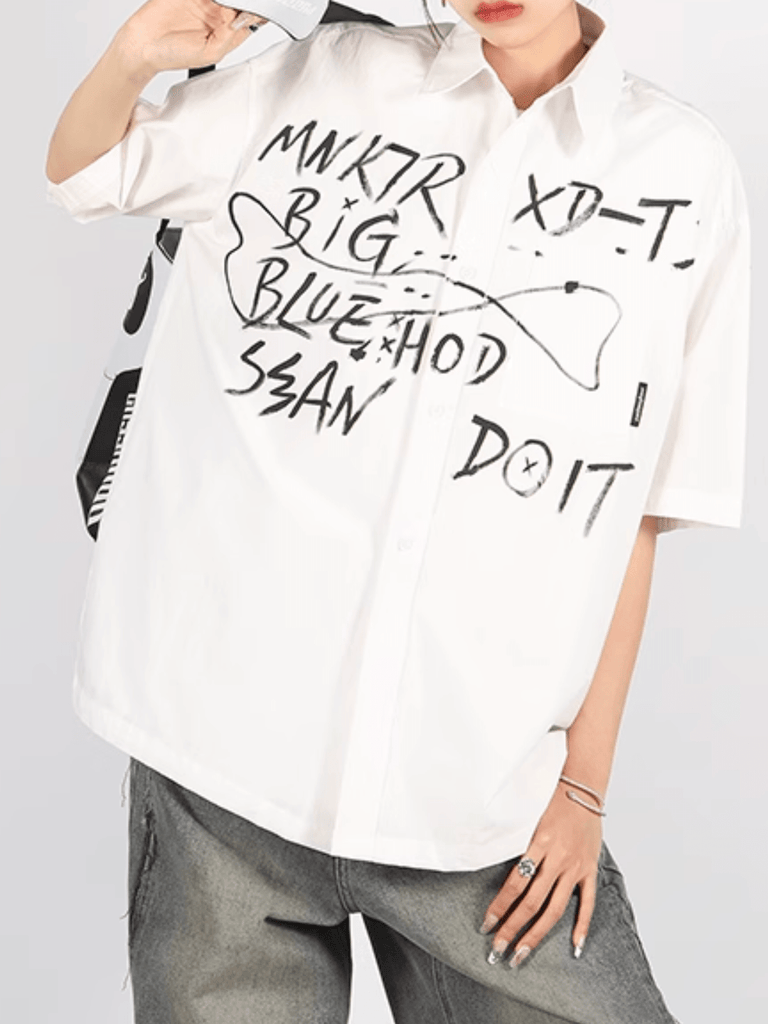 Otusi [FLAT ROOM] Lingshiduo/artistic graffiti design thin shirt FL64
