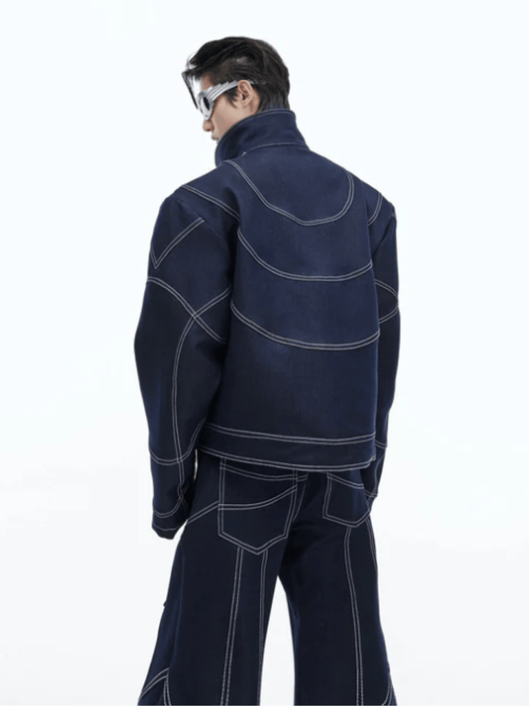 Otusi [CulturE] Oversize Stitch Denim Jacket & Wide-leg Stitch Denim Jeans Setup NA676