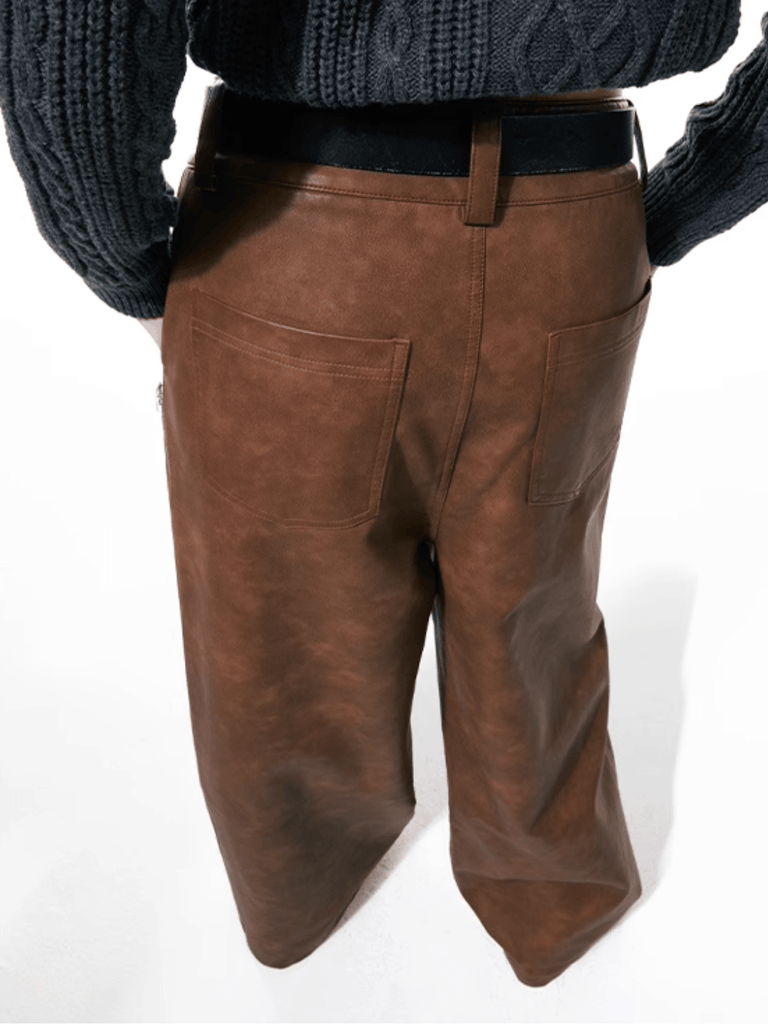 Otusi design retro brown washed leather pants na767