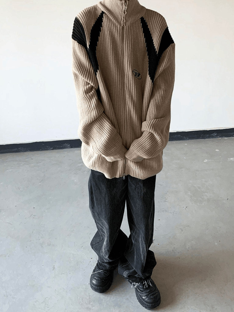 Mr. Black American retro oldschool zipper sweater na647