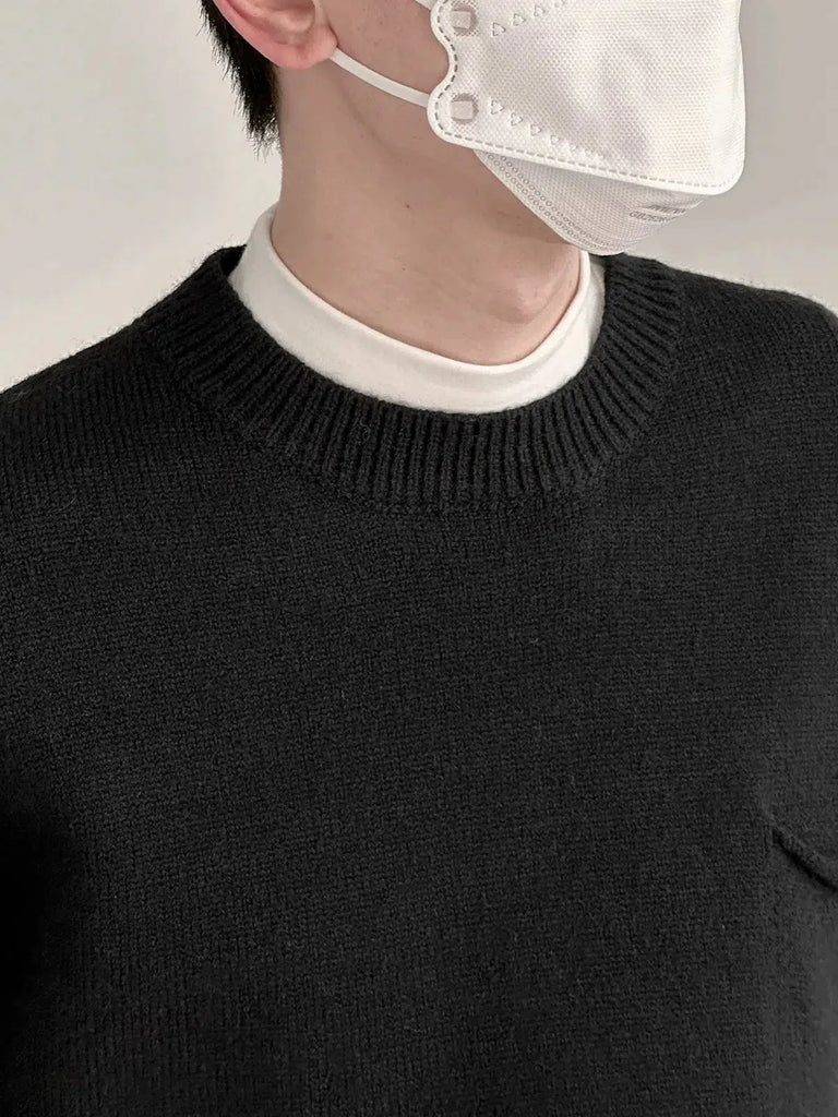 Otusi Basic Pocket Round Neck Thickened Sweater