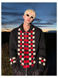 Otusi Checkerboard Wool Knitted Cardigan Jacket