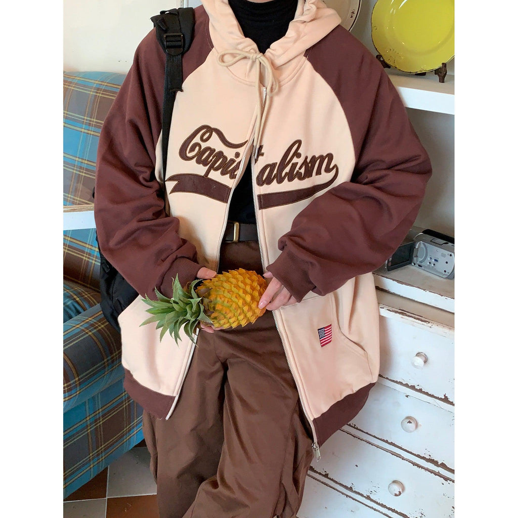 Otusi Color Block Hooded Varsity Jacket