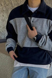 Otusi Contrast Color Polo Collar Sweatshirt