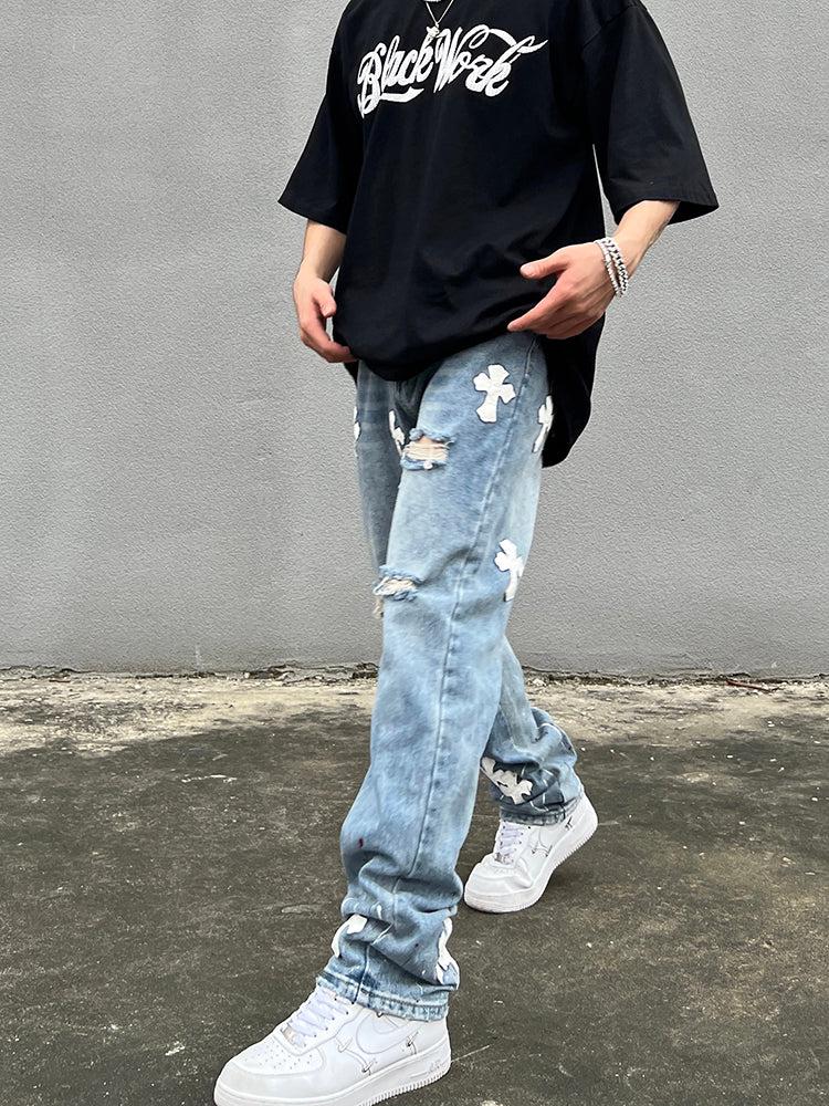 Otusi Cross Patch Ripped Jeans