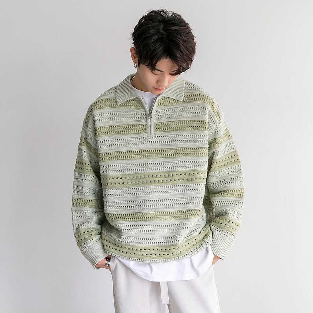 Otusi Cutout Lapel Striped Sweater