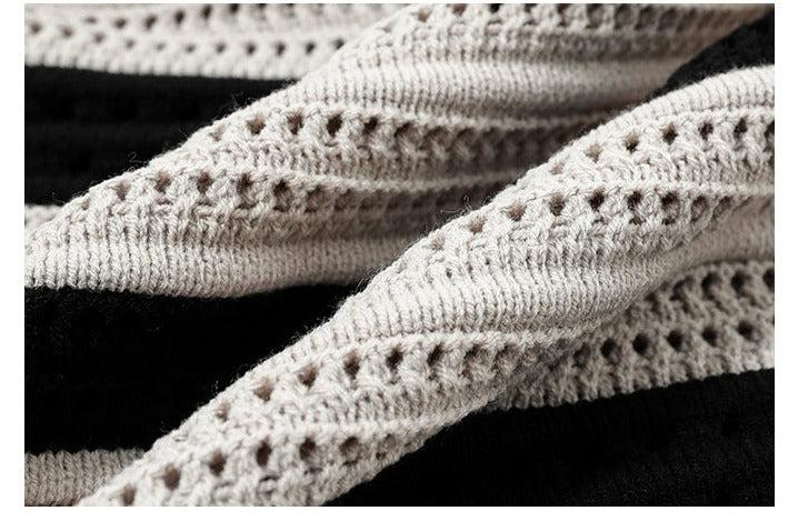 Otusi Cutout Lapel Striped Sweater