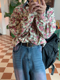 Otusi Denim Neck Corduroy Floral Vintage Shirt
