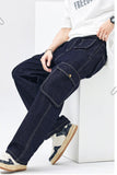 Otusi Elastic Waist Cargo Pocket Jeans Pants