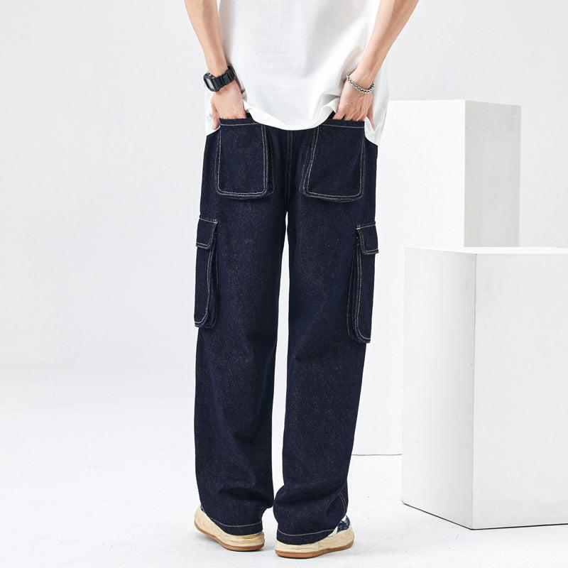 Otusi Elastic Waist Cargo Pocket Jeans Pants
