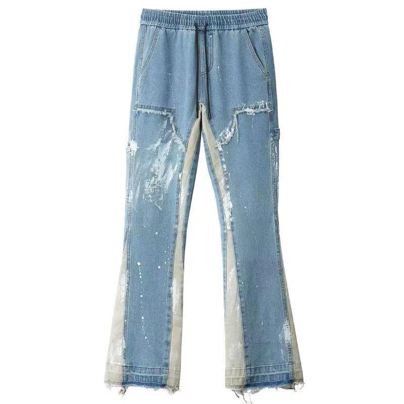 Otusi Flared Washed Splashed Ink Stitching Jeans