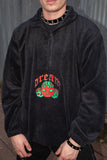 Otusi Fleece in Black with Flaming Skull Embroidery