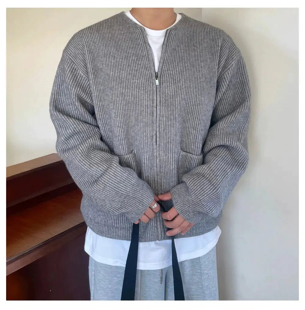 Otusi Gray Slim Fit Knitted Cardigan