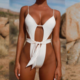 Sexy High Cut Leg Swimwear One Piece Swimsuit Women Waist Bandeau Monokini Thong Bodysuit White Beachwear Brazilian Bathing Suit