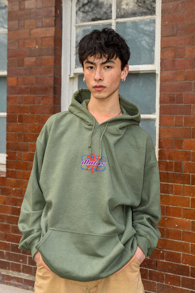 Otusi Hoodie in Military Green with Futuristic Logo Embroidery