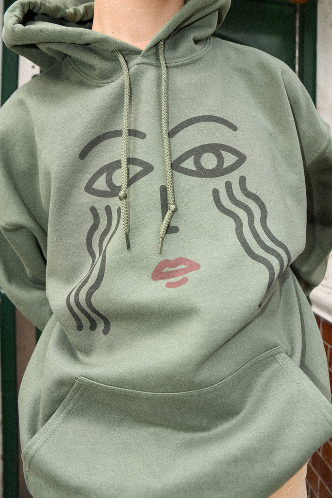 Otusi Hoodie in Military Green with Athena Print