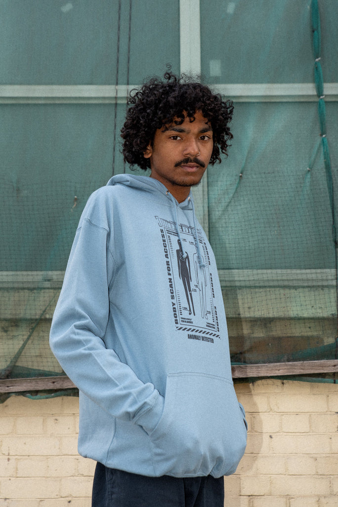 Otusi Hoodie in Dusty Blue With Anomaly Detected Print
