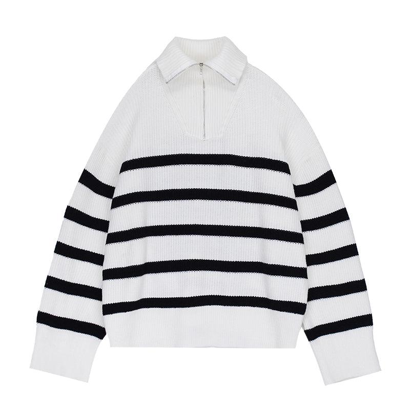 Otusi Lapel Half-Zip Striped Sweater