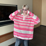 Otusi Long Sleeve Multicolor Striped Knit Polo Shirt