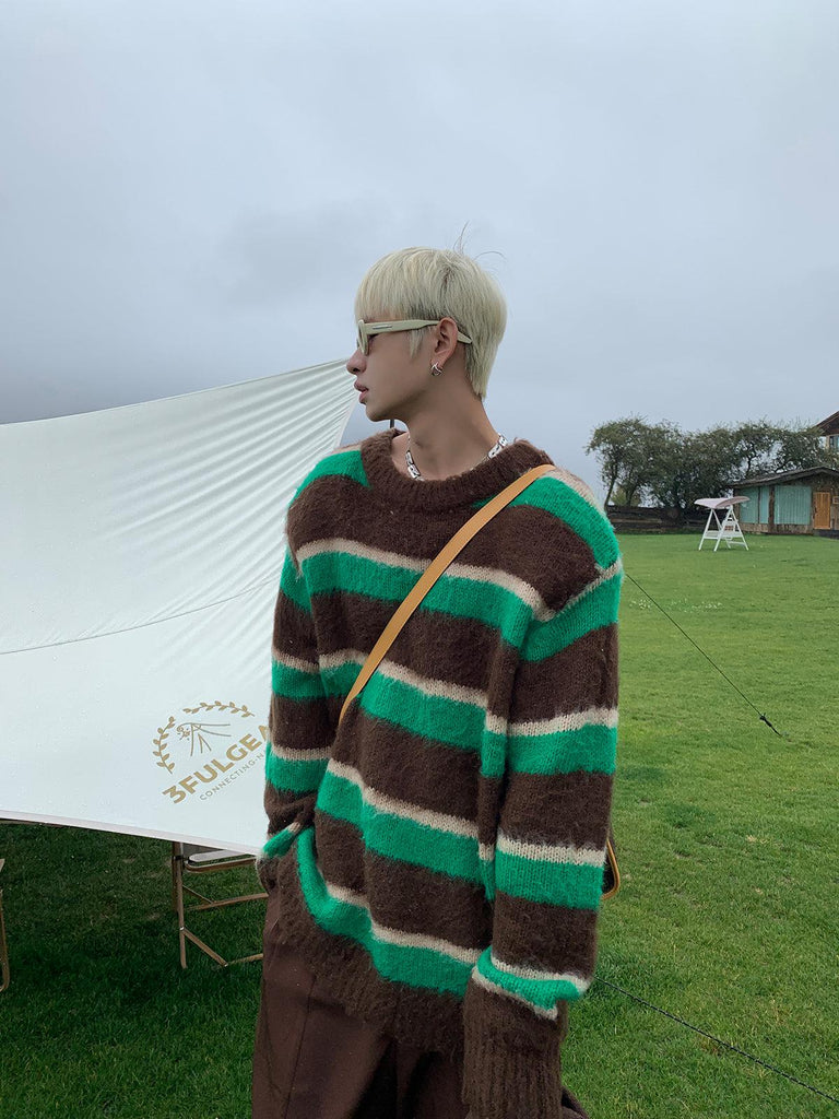 Otusi Loose Green Striped Sweater