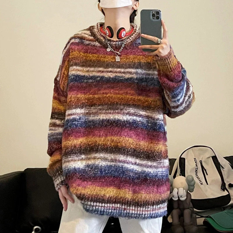 OTUSI YDS Vintage Colorful Striped Sweater